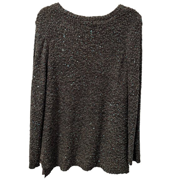 Apt. 9 blouse Sz  XL Gray Sequin V-Neck Long Sleeve Sweater With Sheer Underlaye - Picture 12 of 12